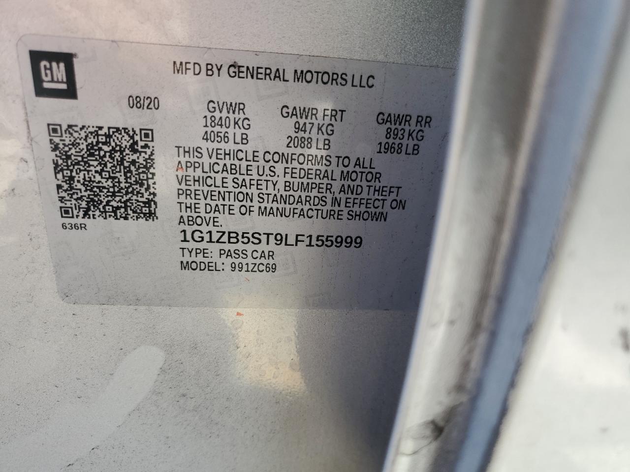 1G1ZB5ST9LF155999 2020 Chevrolet Malibu Ls