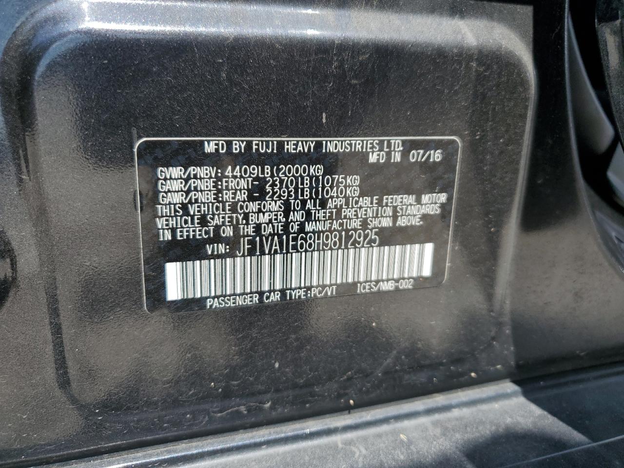 2017 Subaru Wrx Premium VIN: JF1VA1E68H9812925 Lot: 64843415