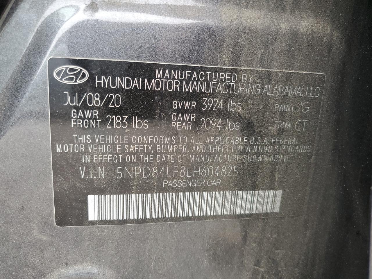 2020 Hyundai Elantra Sel VIN: 5NPD84LF8LH604825 Lot: 65151125