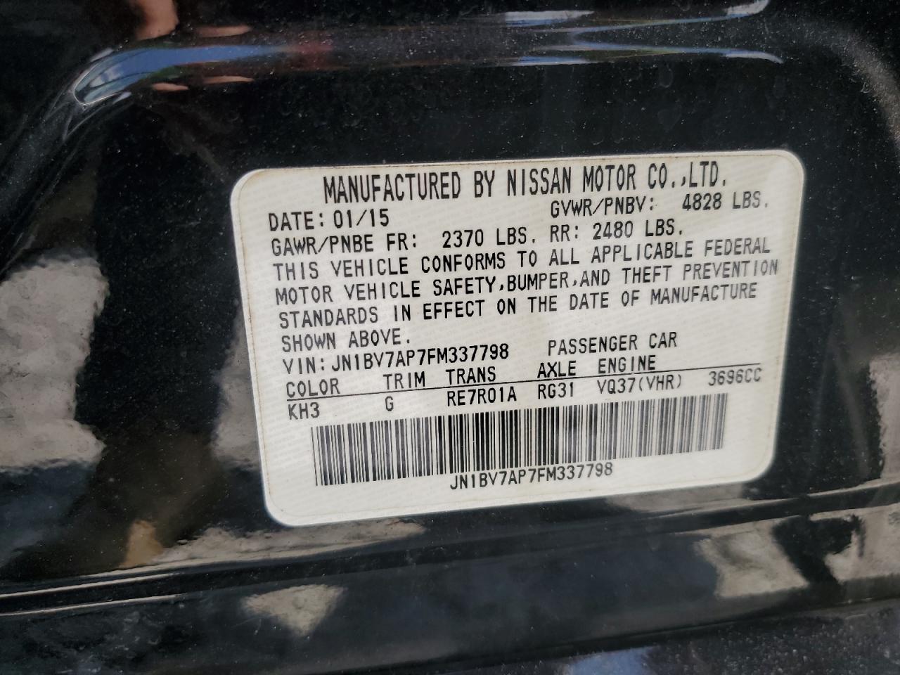 2015 Infiniti Q50 Base VIN: JN1BV7AP7FM337798 Lot: 63270055
