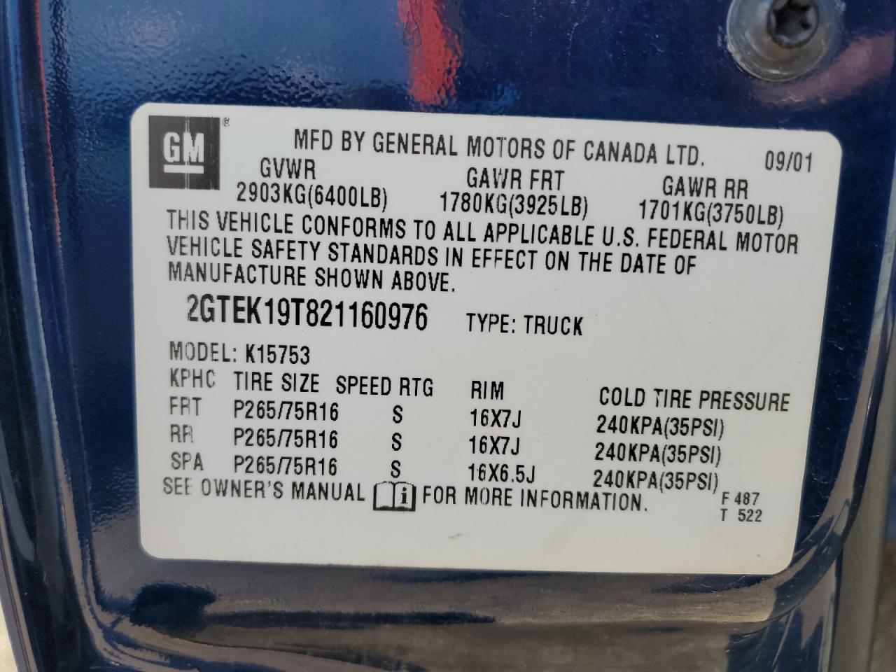 2002 GMC New Sierra K1500 VIN: 2GTEK19T821160976 Lot: 64485825