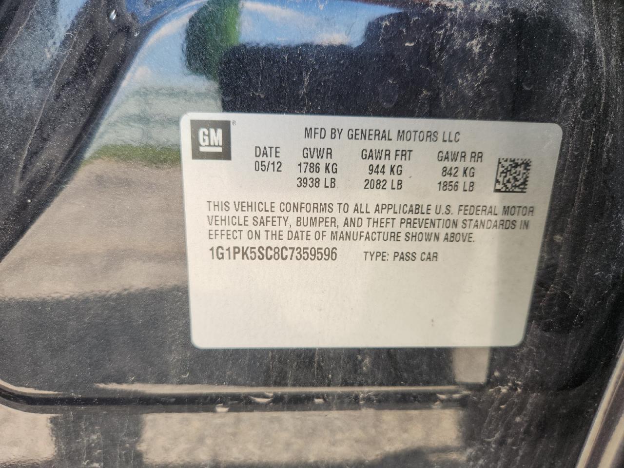 2012 Chevrolet Cruze Eco VIN: 1G1PK5SC8C7359596 Lot: 64514625