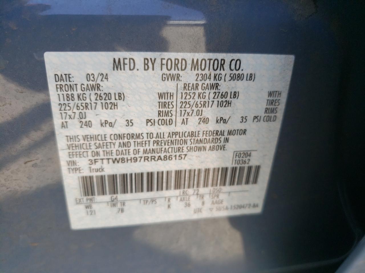 2024 Ford Maverick Xlt VIN: 3FTTW8H97RRA86157 Lot: 64522715