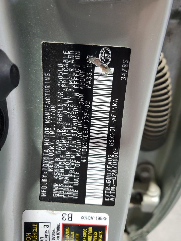 2009 Toyota Avalon Xl VIN: 4T1BK36B89U335702 Lot: 64676685