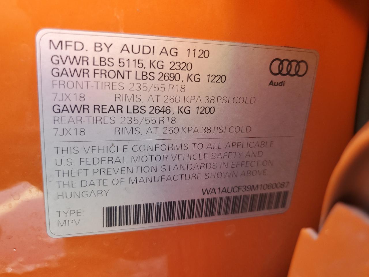 2021 Audi Q3 Premium 40 VIN: WA1AUCF39M1060087 Lot: 66772175