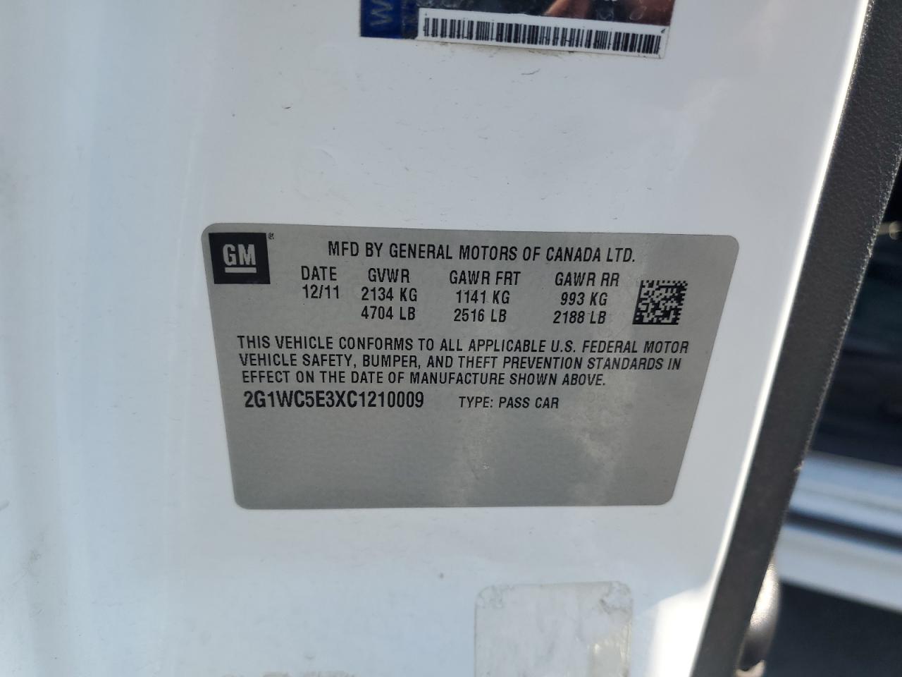 2012 Chevrolet Impala Ltz VIN: 2G1WC5E3XC1210009 Lot: 65095665