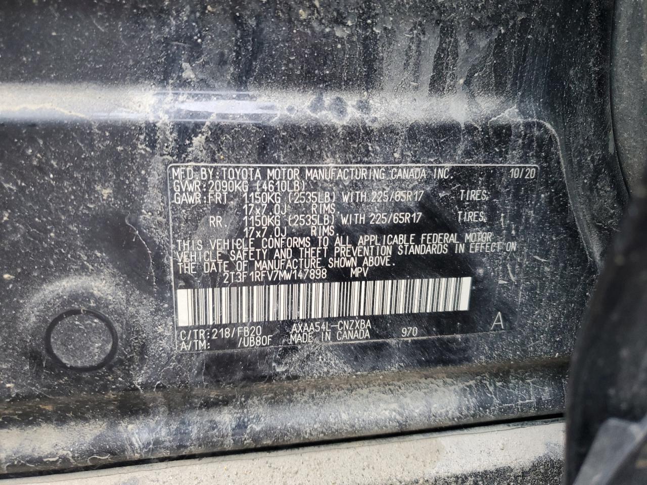 2021 Toyota Rav4 Le VIN: 2T3F1RFV7MW147898 Lot: 64295335