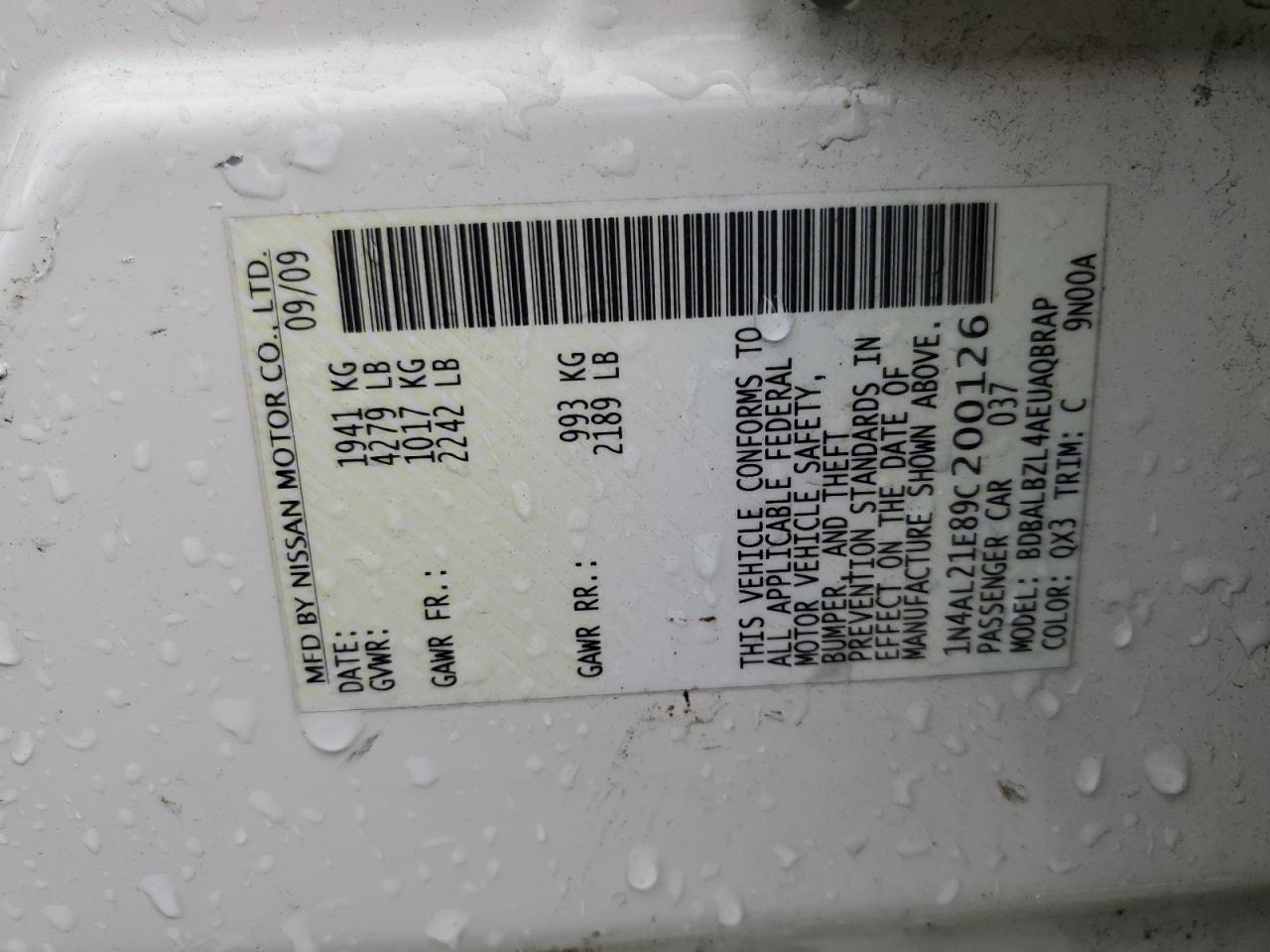 2009 Nissan Altima 2.5 VIN: 1N4AL21E89C200126 Lot: 64715905