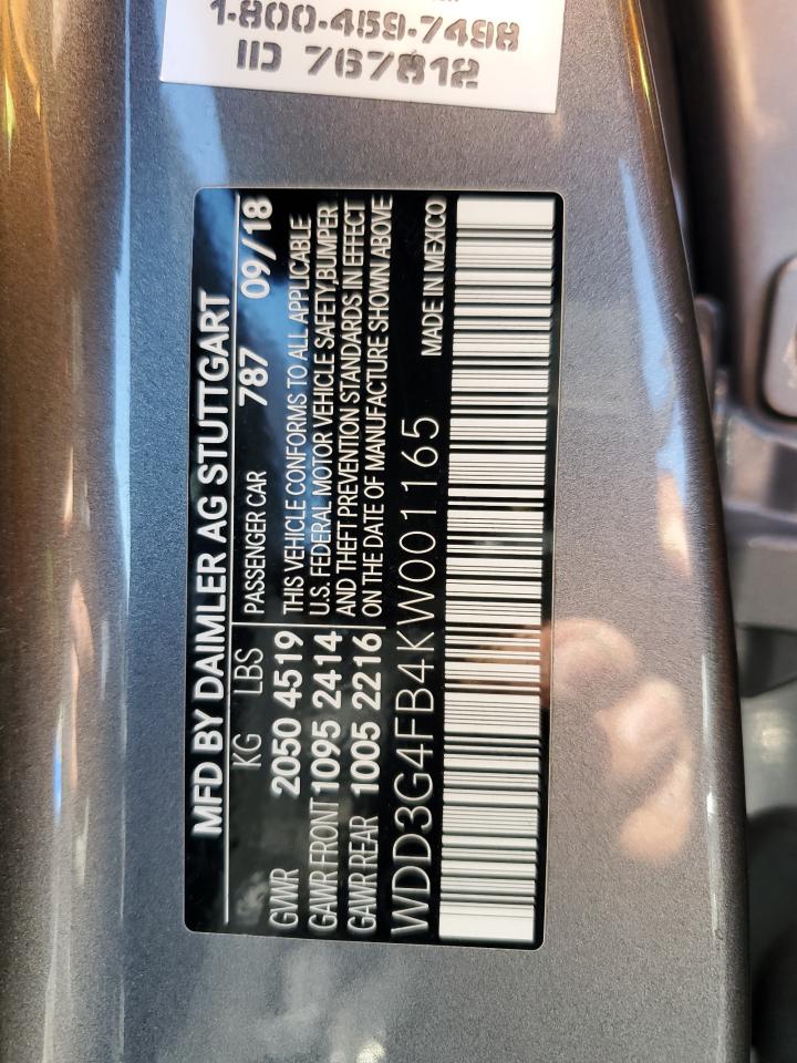 2019 Mercedes-Benz A 220 4Matic VIN: WDD3G4FB4KW001165 Lot: 63836405