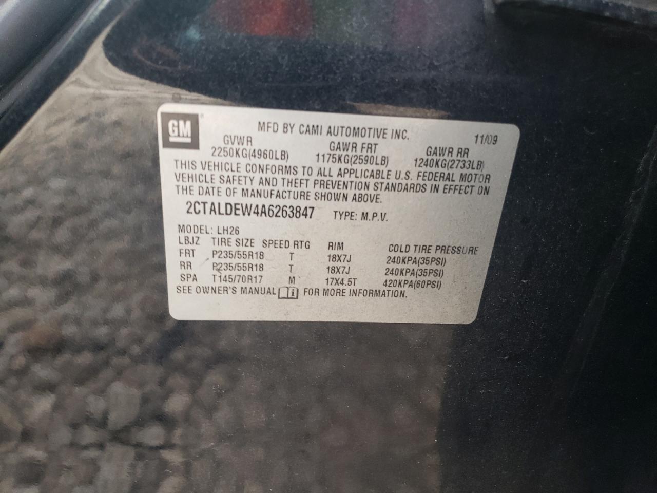 2010 GMC Terrain Sle VIN: 2CTALDEW4A6263847 Lot: 63185415