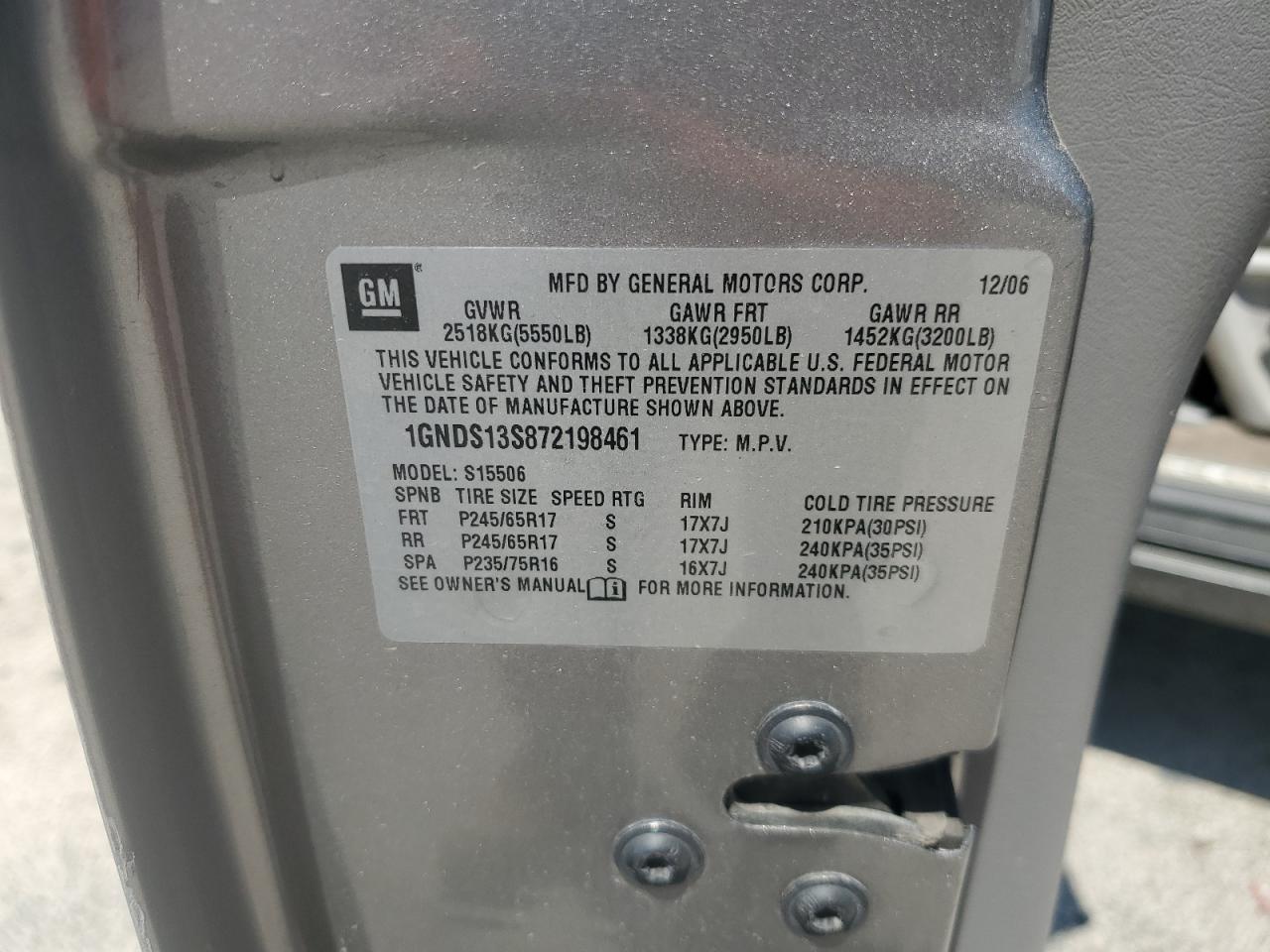 2007 Chevrolet Trailblazer Ls VIN: 1GNDS13S872198461 Lot: 65573865