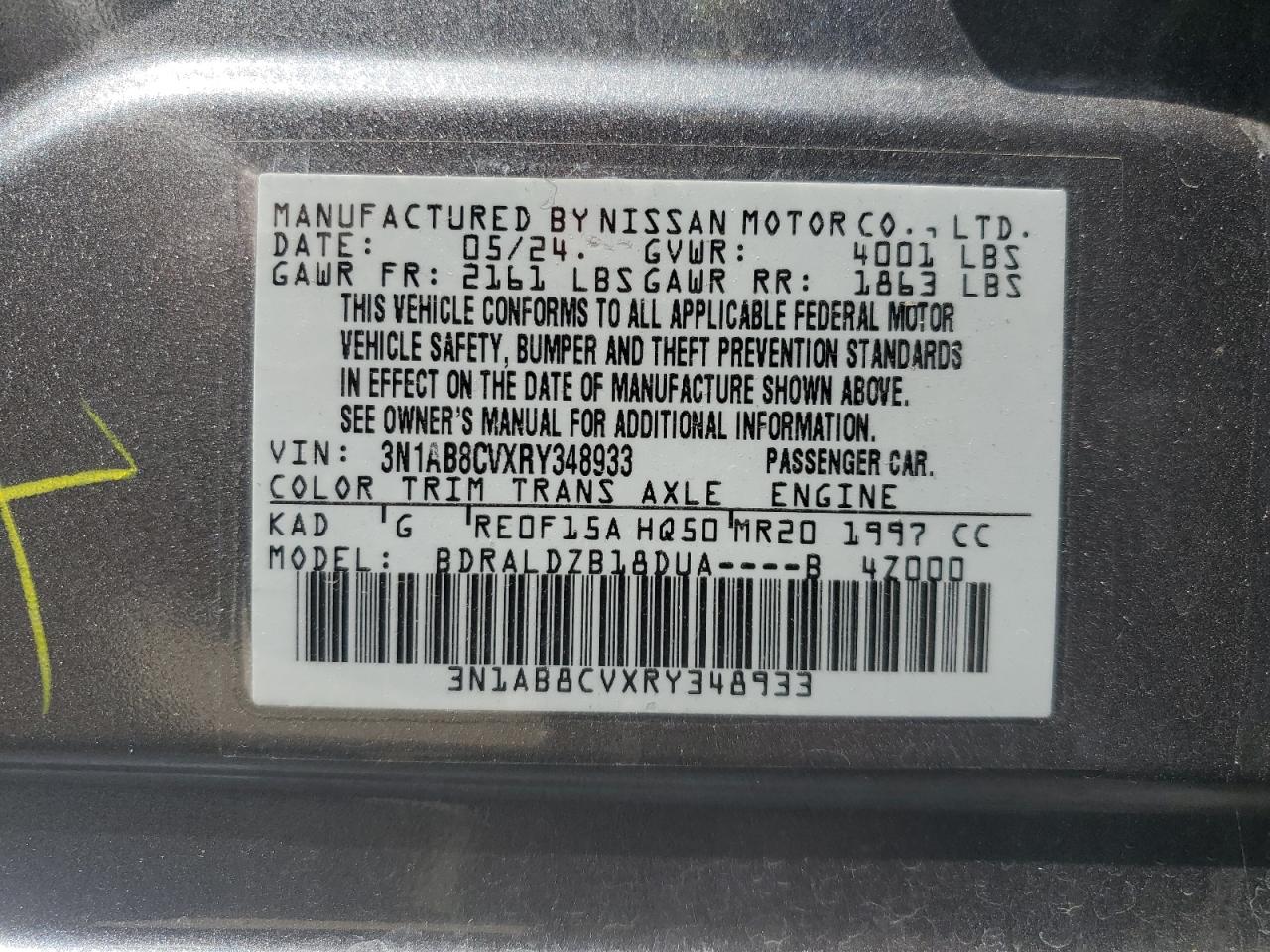 2024 Nissan Sentra Sv VIN: 3N1AB8CVXRY348933 Lot: 65011515