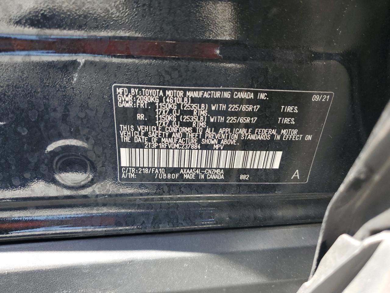 2021 Toyota Rav4 Xle VIN: 2T3P1RFV0MC237884 Lot: 64364265