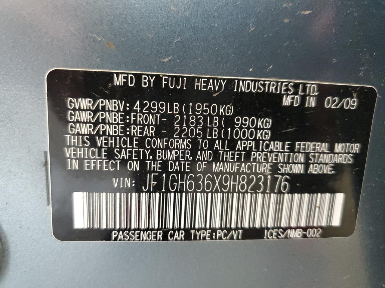 2009 Subaru Impreza Outback Sport VIN: JF1GH636X9H823176 Lot: 65044245