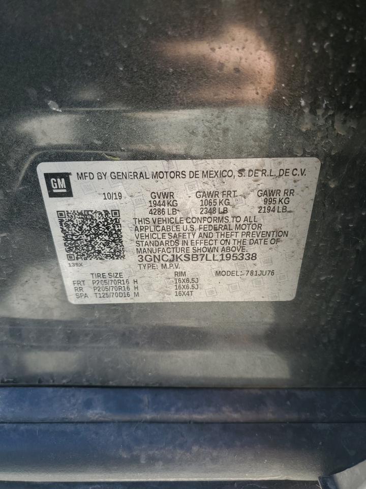2020 Chevrolet Trax Ls VIN: 3GNCJKSB7LL195338 Lot: 65054995