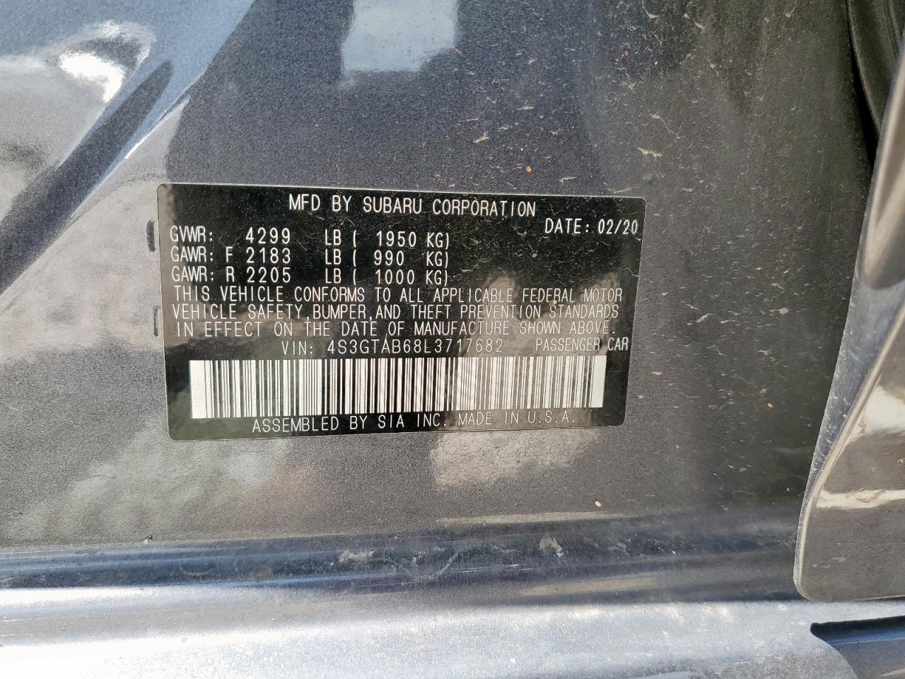 2020 Subaru Impreza VIN: 4S3GTAB68L3717682 Lot: 63905595