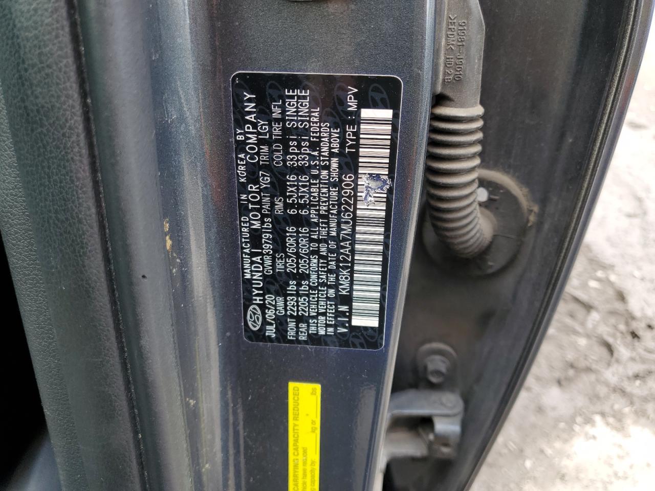 2021 Hyundai Kona Se VIN: KM8K12AA7MU622906 Lot: 66229325