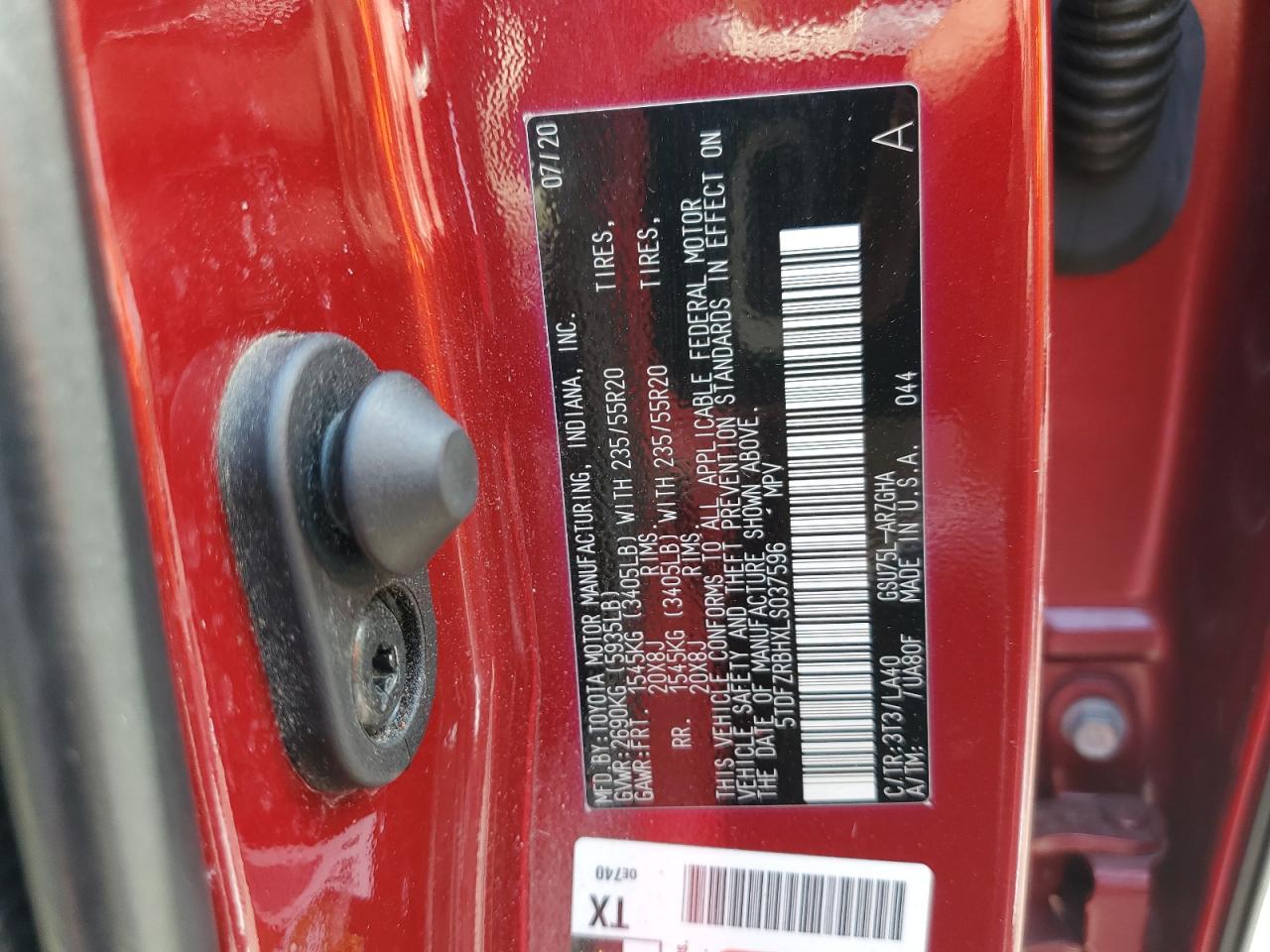 2020 Toyota Highlander Platinum VIN: 5TDFZRBHXLS037596 Lot: 62366805