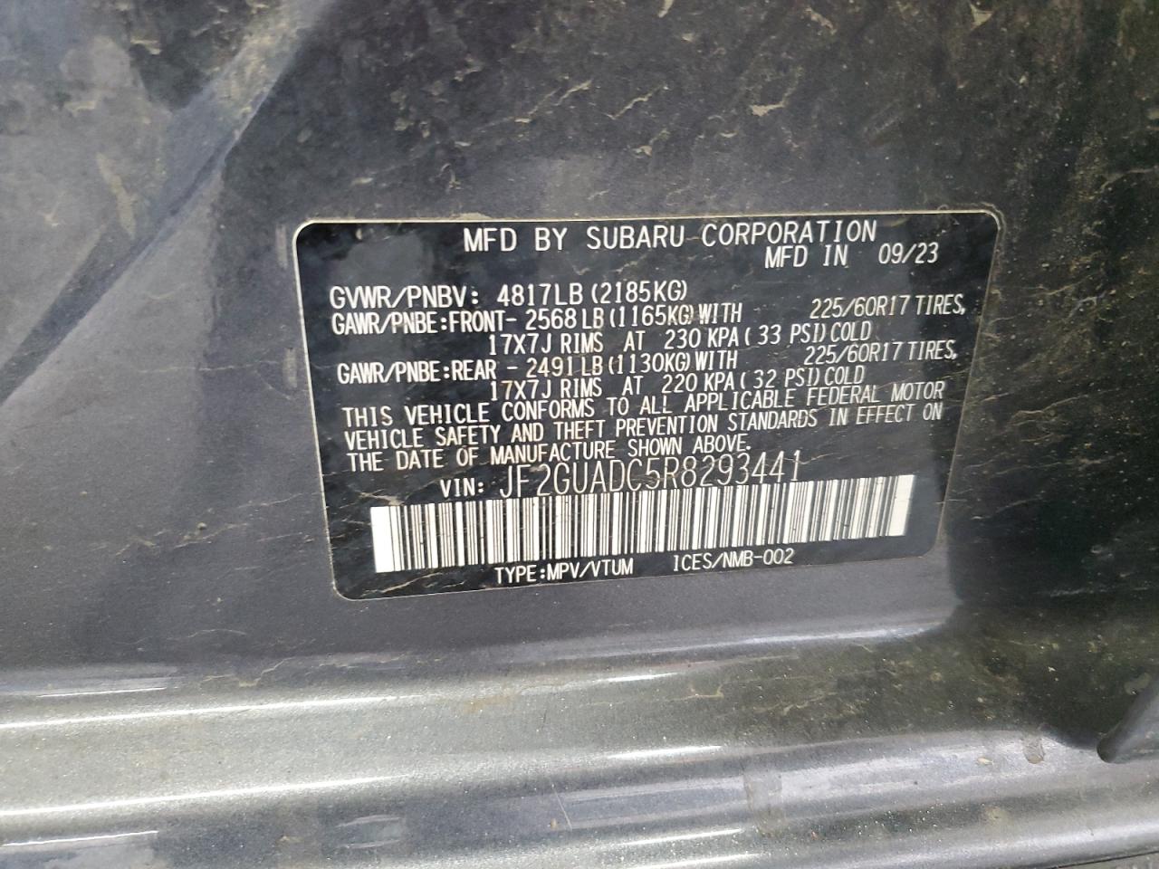 2024 Subaru Crosstrek Premium VIN: JF2GUADC5R8293441 Lot: 65635595