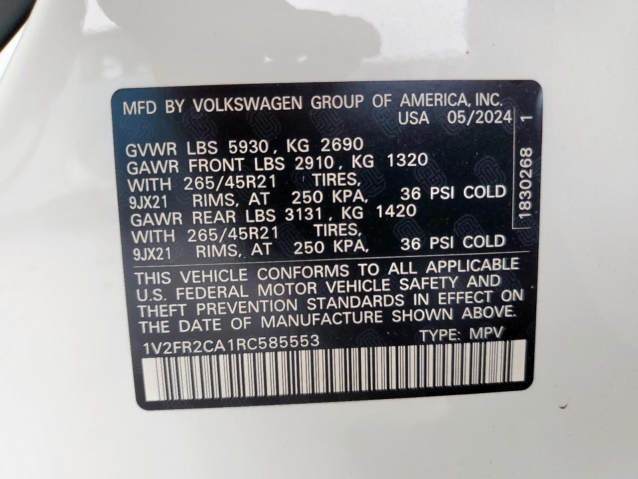 2024 Volkswagen Atlas Sel Premium R-Line VIN: 1V2FR2CA1RC585553 Lot: 63325225