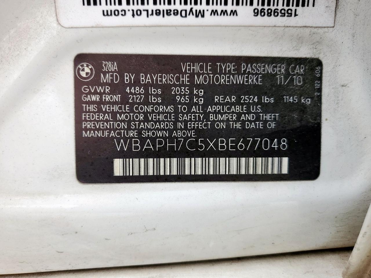 2011 BMW 328 I VIN: WBAPH7C5XBE677048 Lot: 64285325