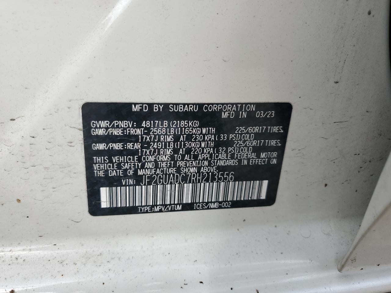 2024 Subaru Crosstrek Premium VIN: JF2GUADC7RH213556 Lot: 64995345