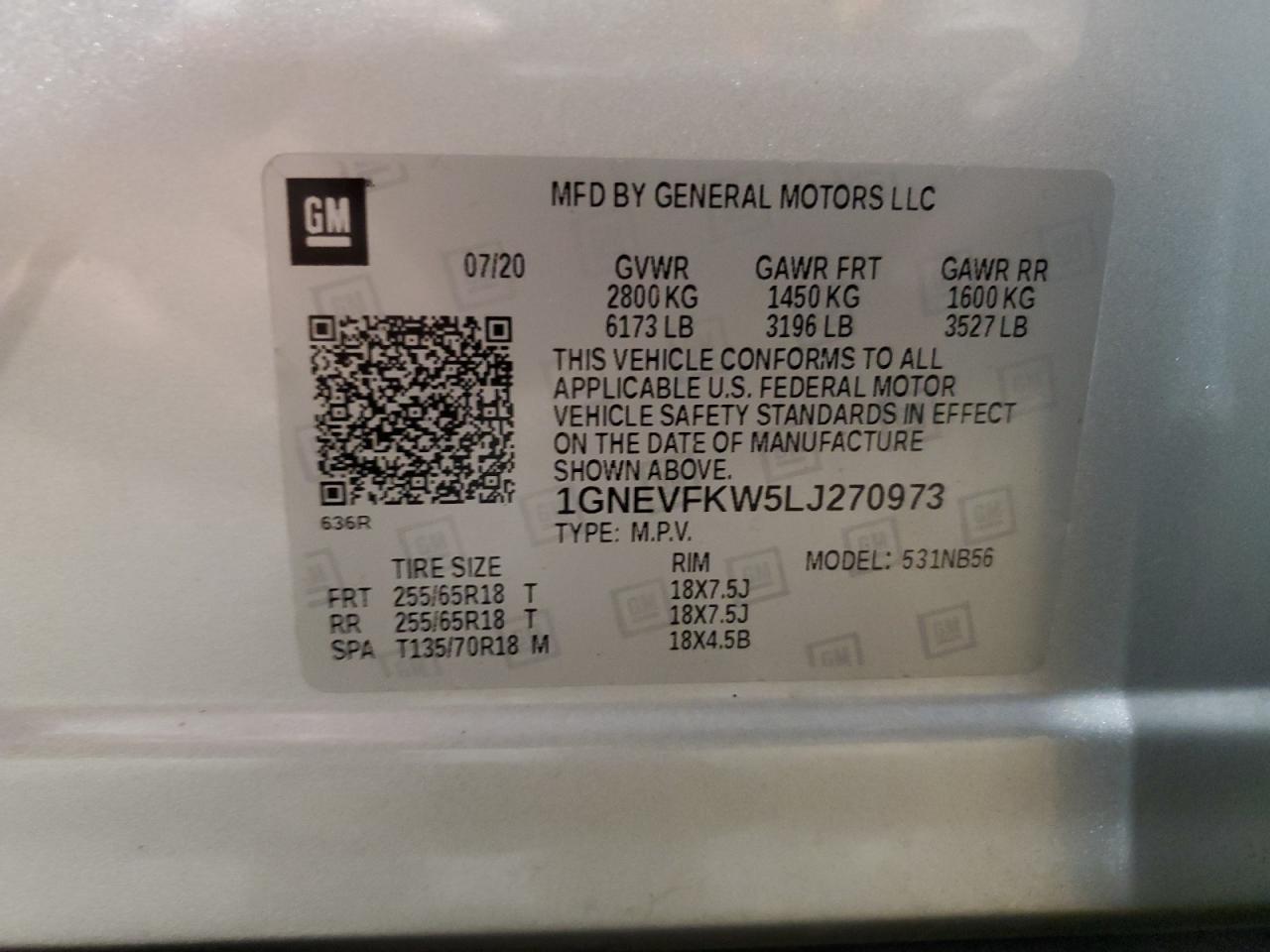 2020 Chevrolet Traverse Ls VIN: 1GNEVFKW5LJ270973 Lot: 63975805