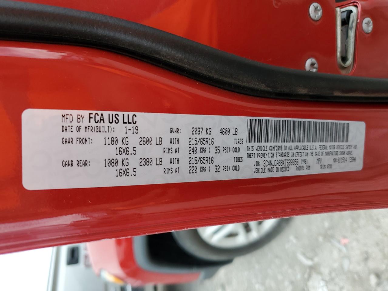 2019 Jeep Compass Sport VIN: 3C4NJDAB8KT689950 Lot: 67104645