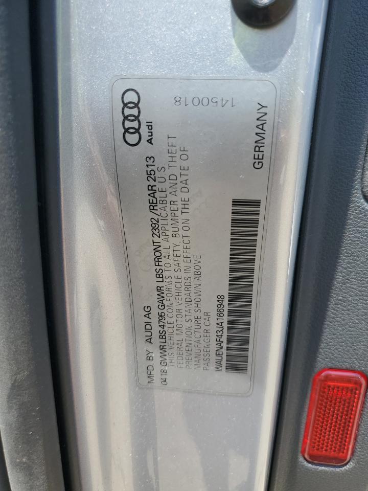 2018 Audi A4 Premium Plus VIN: WAUENAF43JA166948 Lot: 63510895