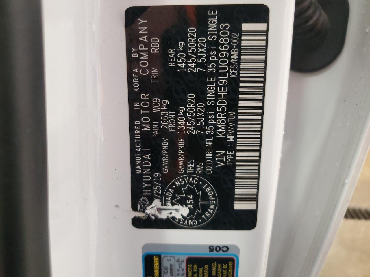 2020 Hyundai Palisade Limited VIN: KM8R5DHE9LU096803 Lot: 63087265