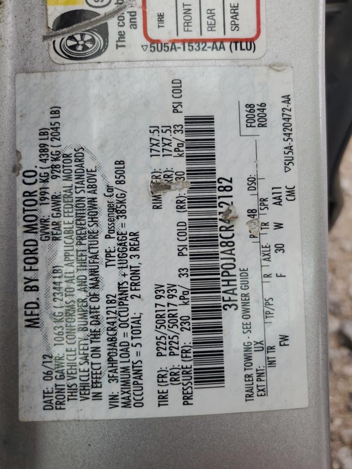 2012 Ford Fusion Sel VIN: 3FAHP0JA8CR412182 Lot: 65082955