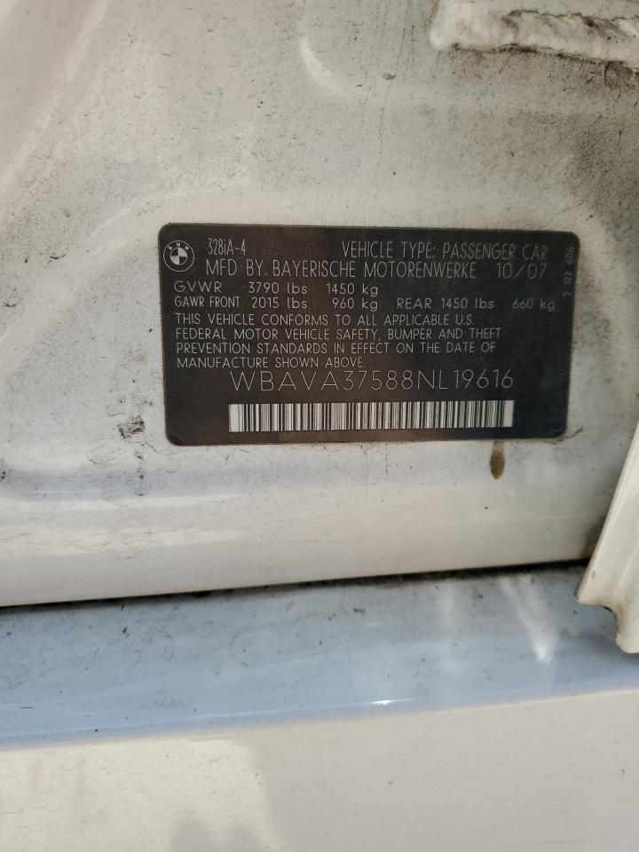2008 BMW 328 I VIN: WBAVA37588NL19616 Lot: 65891955