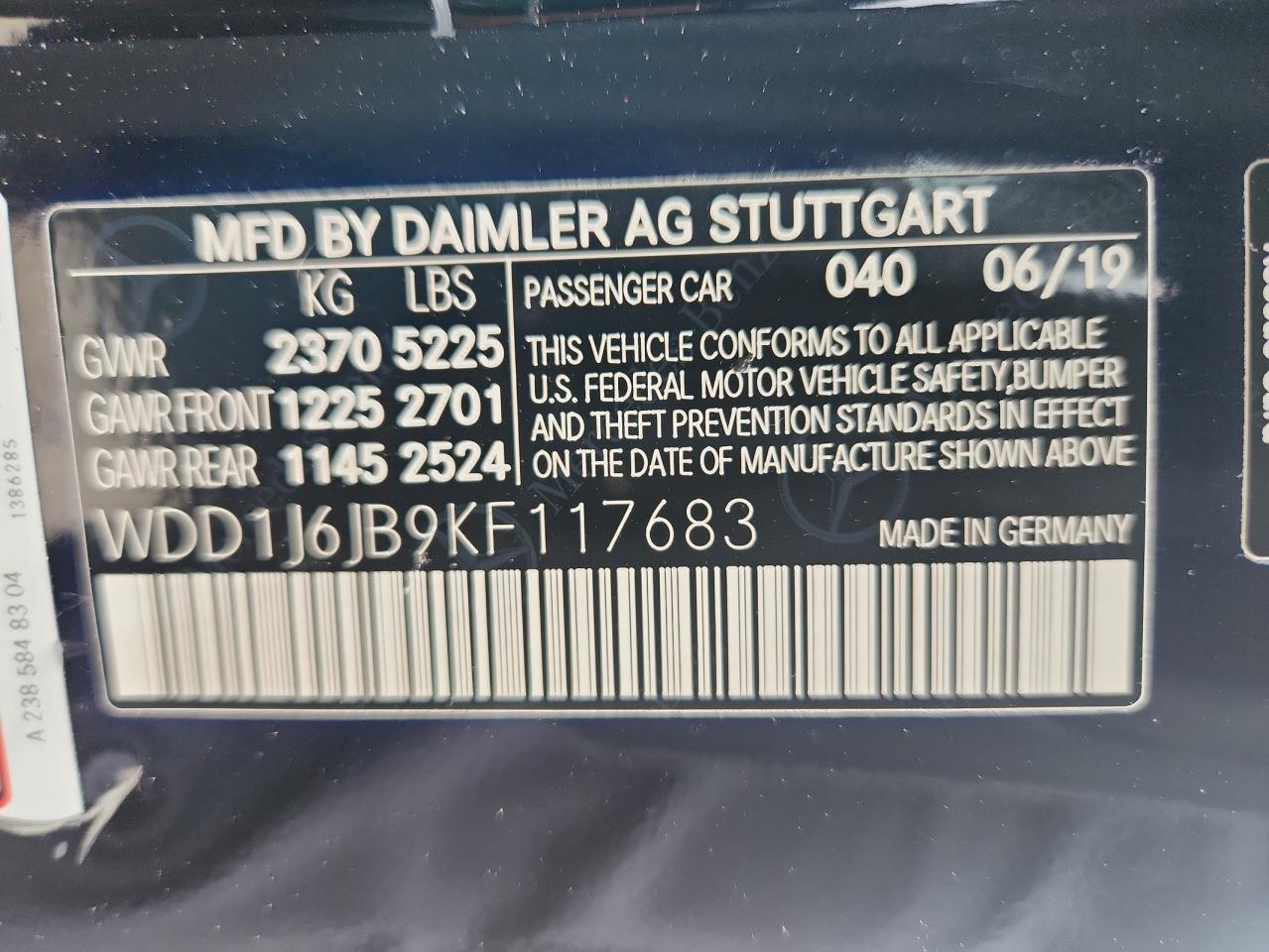 2019 Mercedes-Benz E 450 4Matic VIN: WDD1J6JB9KF117683 Lot: 63337815