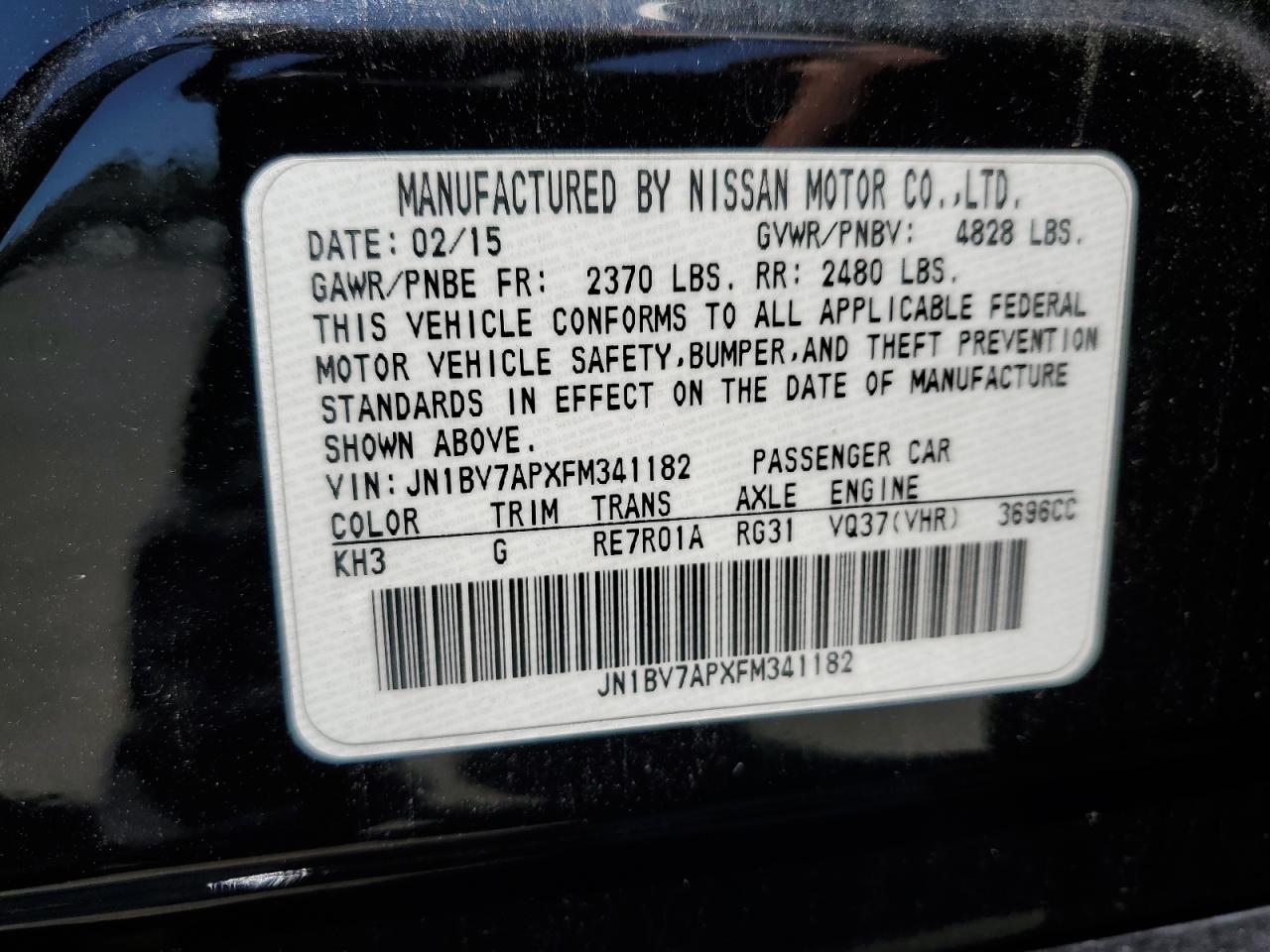 2015 Infiniti Q50 Base VIN: JN1BV7APXFM341182 Lot: 63513845