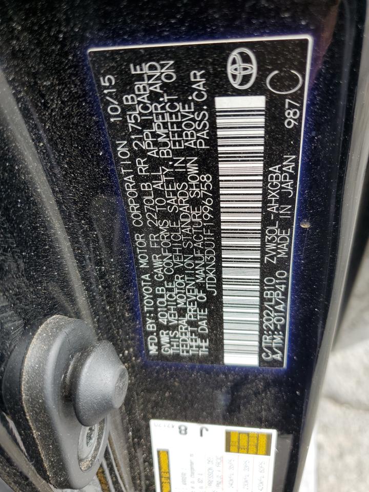 2015 Toyota Prius VIN: JTDKN3DU1F1996758 Lot: 65191675