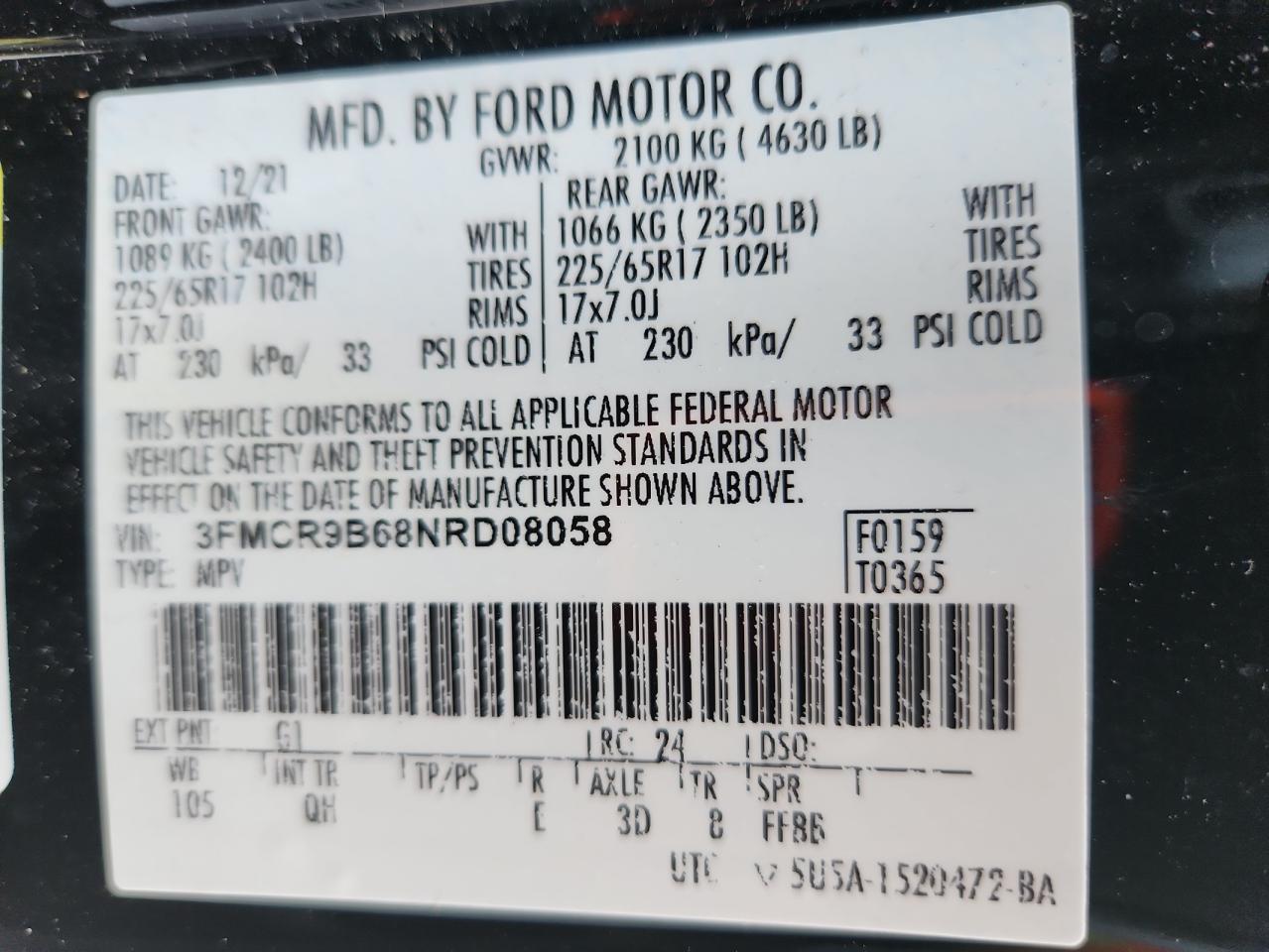2022 Ford Bronco Sport Big Bend VIN: 3FMCR9B68NRD08058 Lot: 62756955