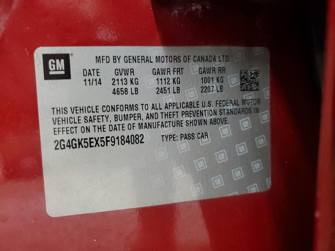 2015 Buick Regal VIN: 2G4GK5EX5F9184082 Lot: 62388955