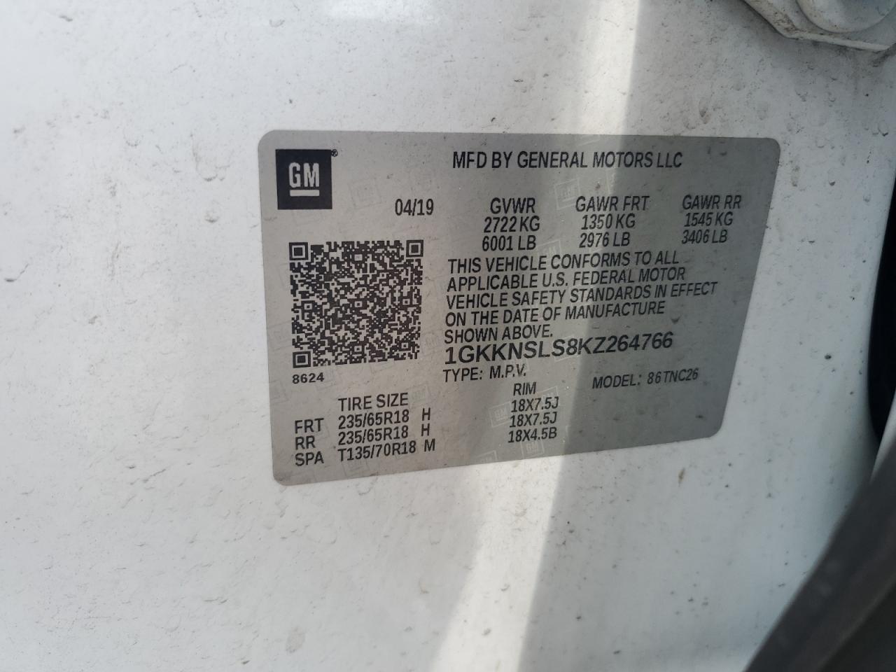 2019 GMC Acadia Sle VIN: 1GKKNSLS8KZ264766 Lot: 64580355