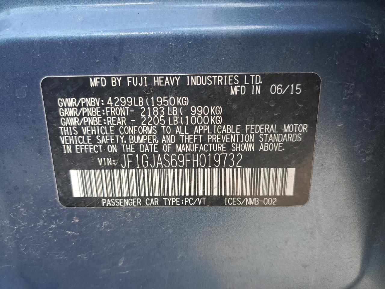2015 Subaru Impreza Sport Limited VIN: JF1GJAS69FH019732 Lot: 63229775