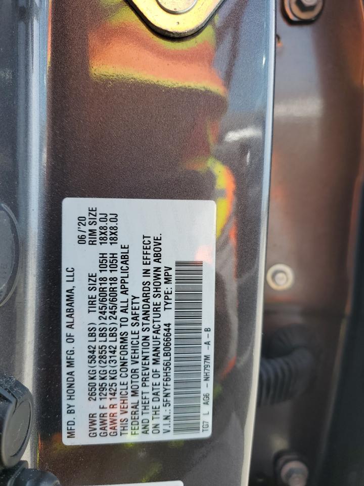 2020 Honda Pilot Exl VIN: 5FNYF6H56LB066644 Lot: 63832005