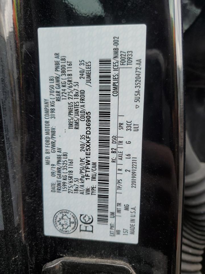 2019 Ford F150 Supercrew VIN: 1FTFW1E5XKFD36905 Lot: 64747385