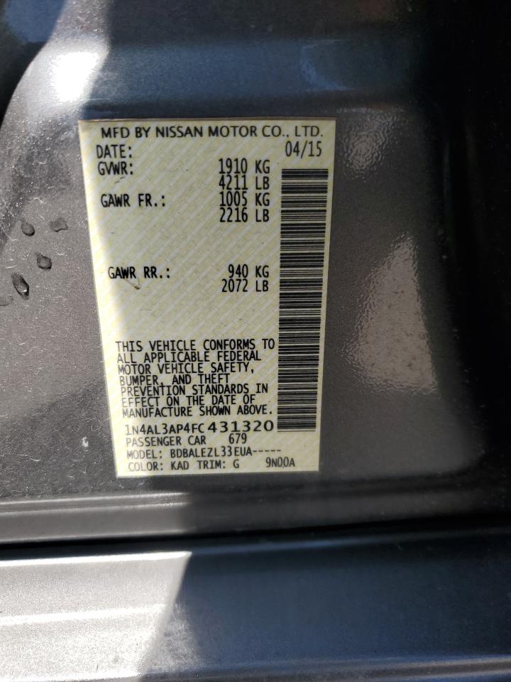 2015 Nissan Altima 2.5 VIN: 1N4AL3AP4FC431320 Lot: 63083905