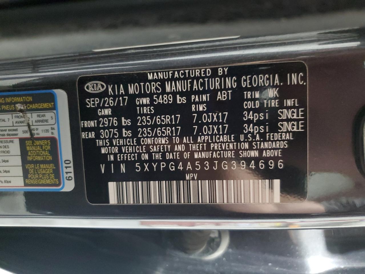 2018 Kia Sorento Lx VIN: 5XYPG4A53JG394696 Lot: 63926475