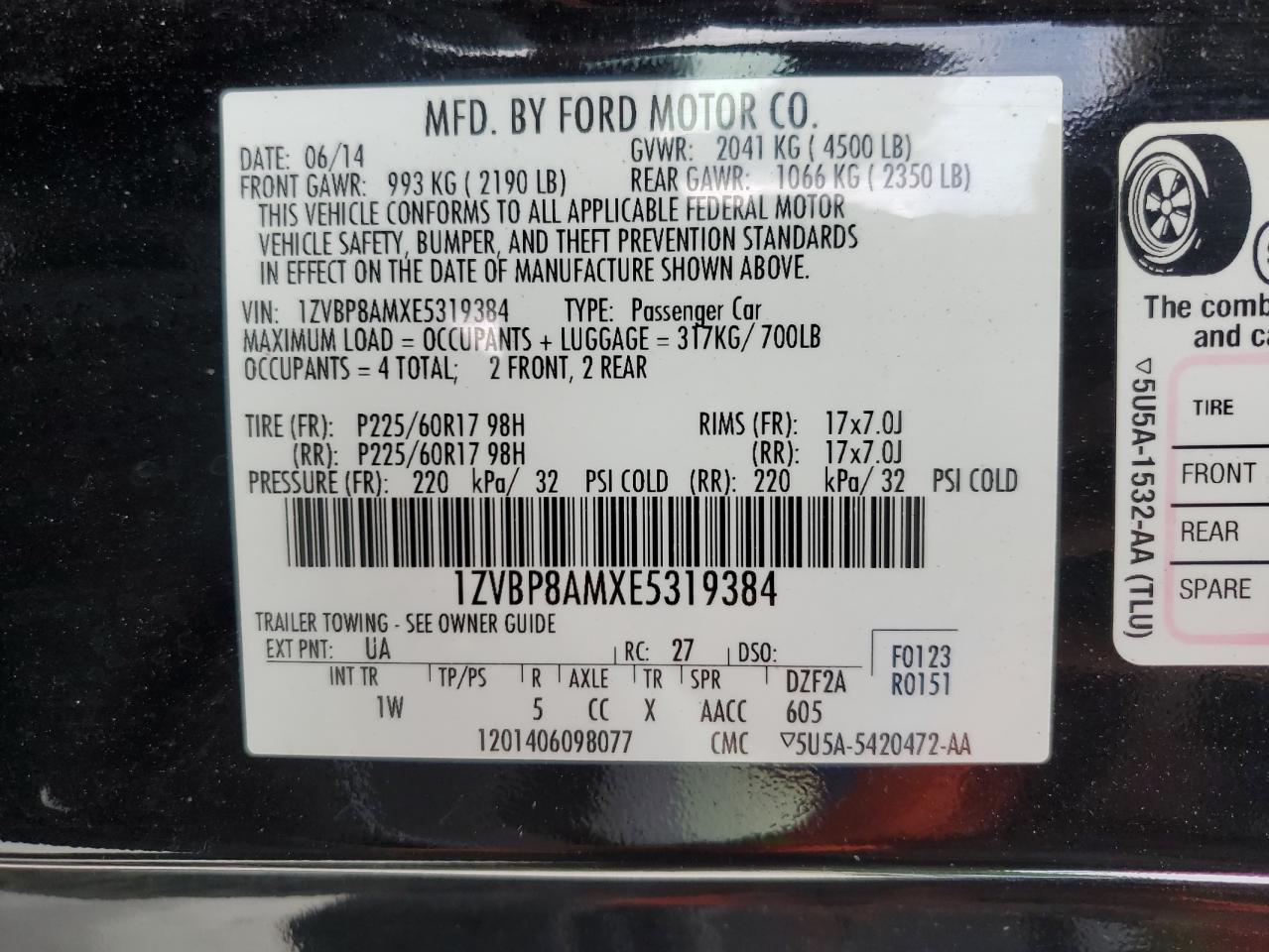 2014 Ford Mustang VIN: 1ZVBP8AMXE5319384 Lot: 63340345