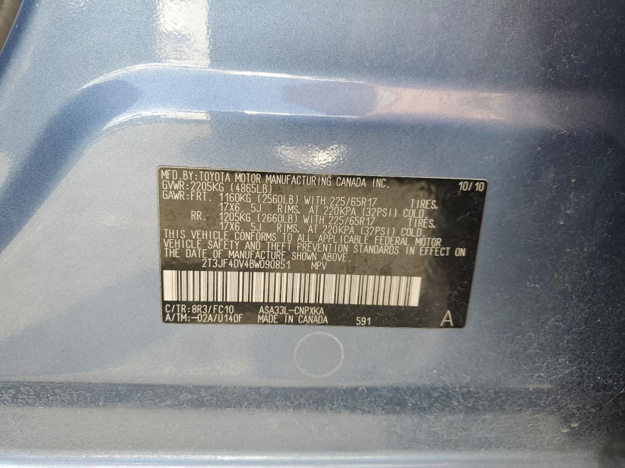 2011 Toyota Rav4 VIN: 2T3JF4DV4BW090851 Lot: 65286625