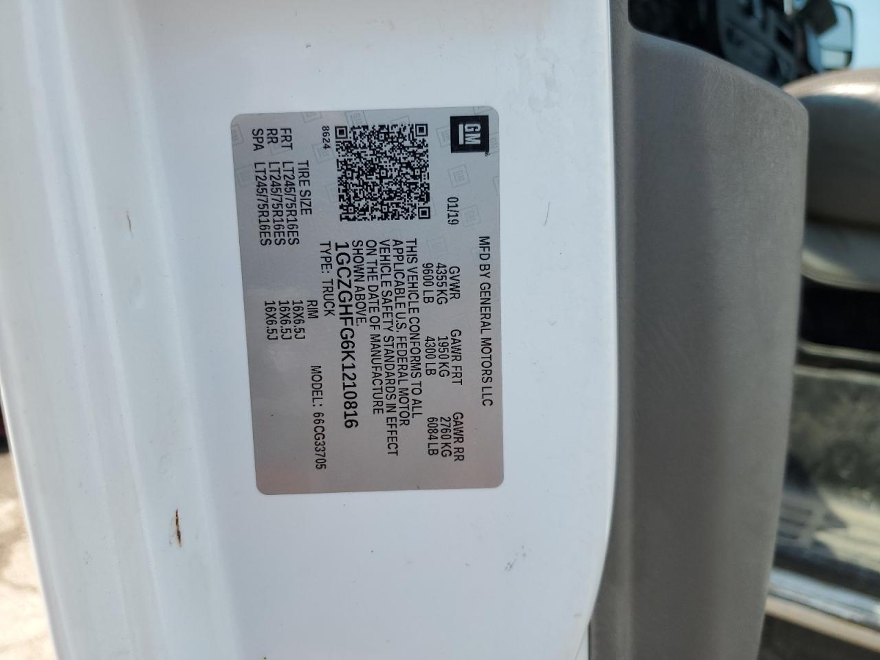 2019 Chevrolet Express G3500 VIN: 1GCZGHFG6K1210816 Lot: 67290705