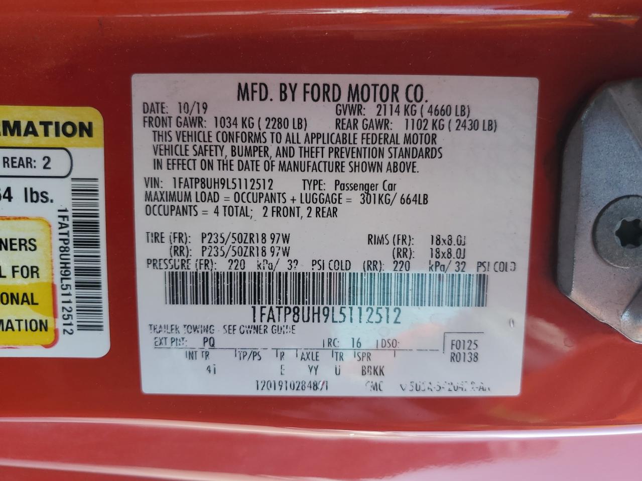 2020 Ford Mustang VIN: 1FATP8UH9L5112512 Lot: 64785495