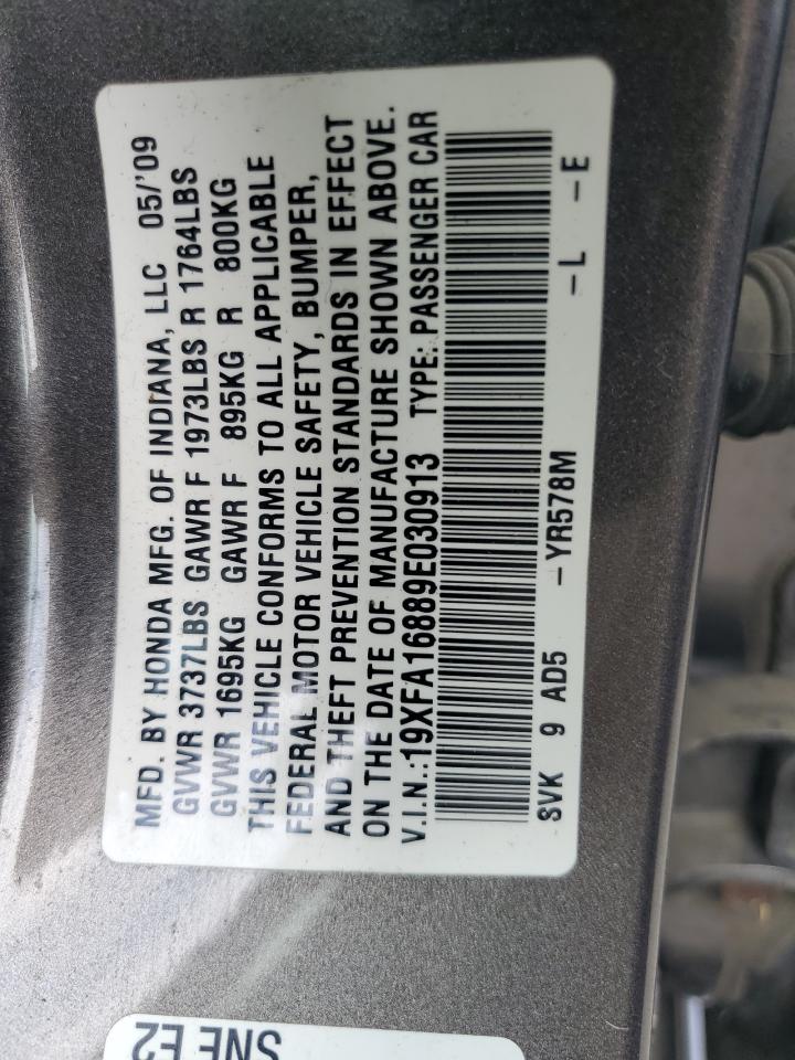 2009 Honda Civic Ex VIN: 19XFA16889E030913 Lot: 62667915