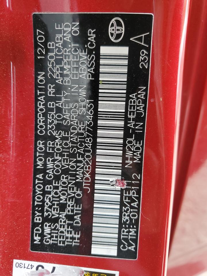 2008 Toyota Prius VIN: JTDKB20U487734631 Lot: 65056285