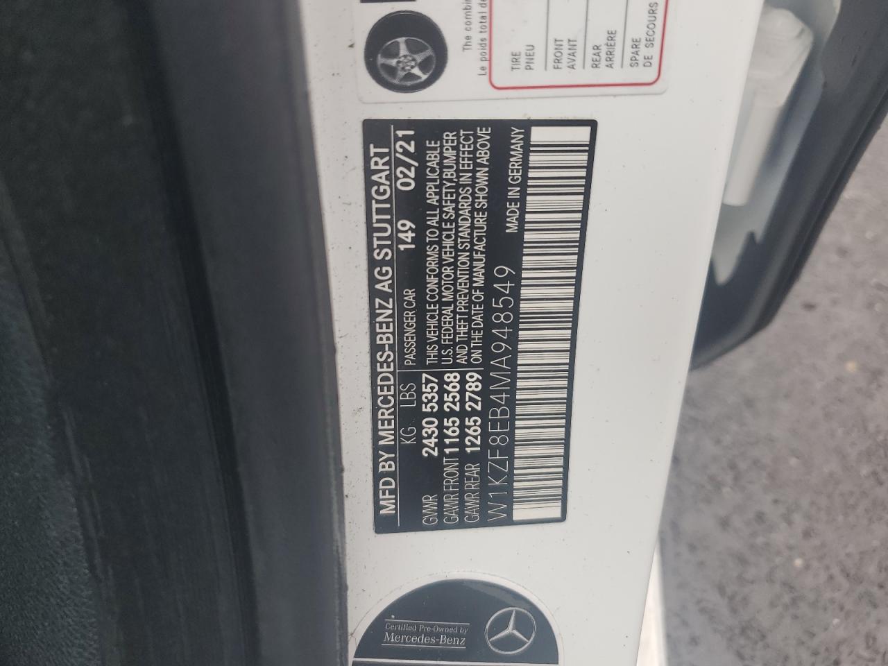 2021 Mercedes-Benz E 350 4Matic VIN: W1KZF8EB4MA948549 Lot: 63366365